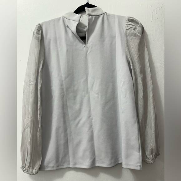 Ann Taylor Gray/ Blue Mock Neck Blouse - Picture 4 of 5